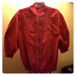 Derēon Ruffled Button down with peekaboo cleavage